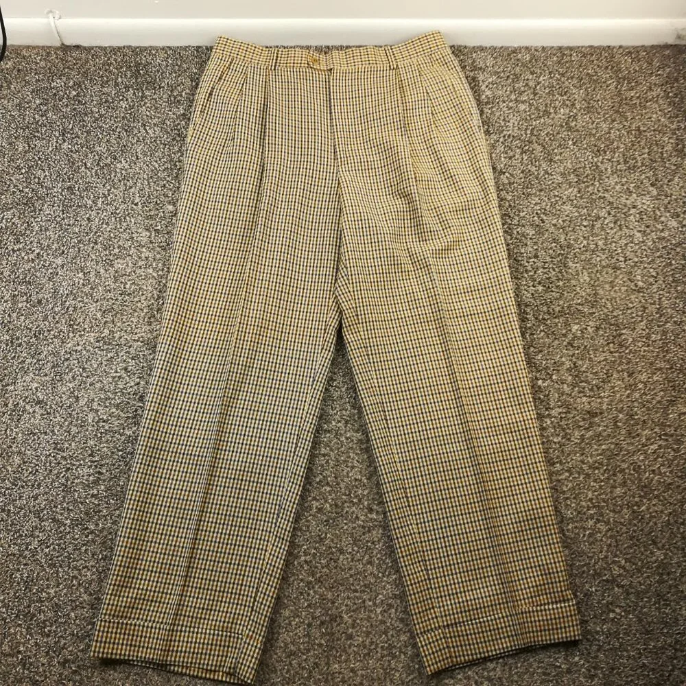 Zanella Dress Pants Wool Bennett Pleated Checked 34x30